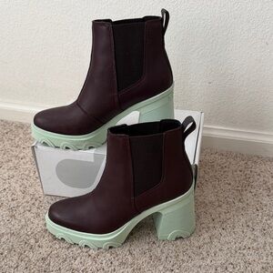 Sorel Women's Brex Heel Chelsea Boots, Dark Brown and Mint l